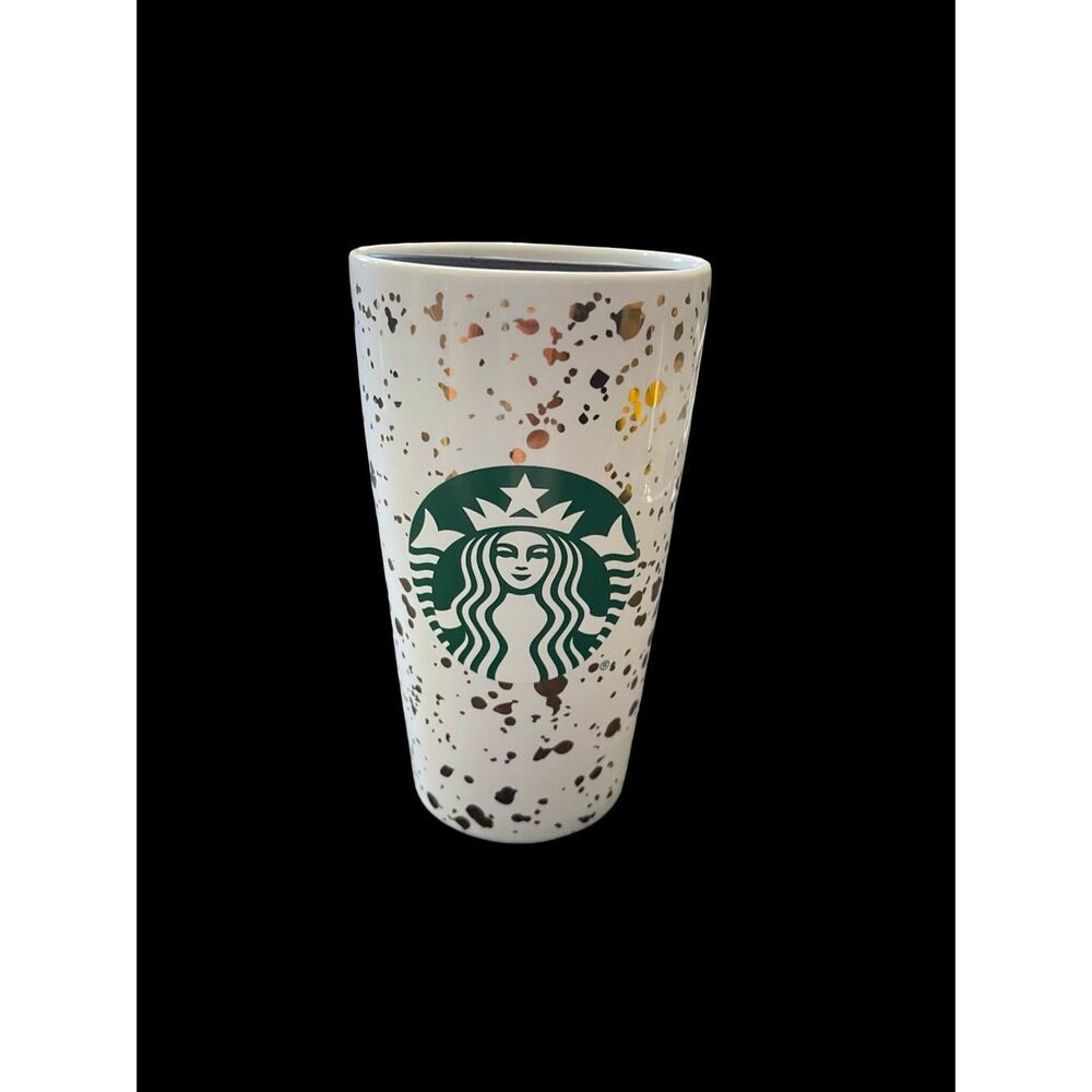 Starbucks White and Gold Fleck Confetti 2019 Holiday Ceramic Tumbler 12oz